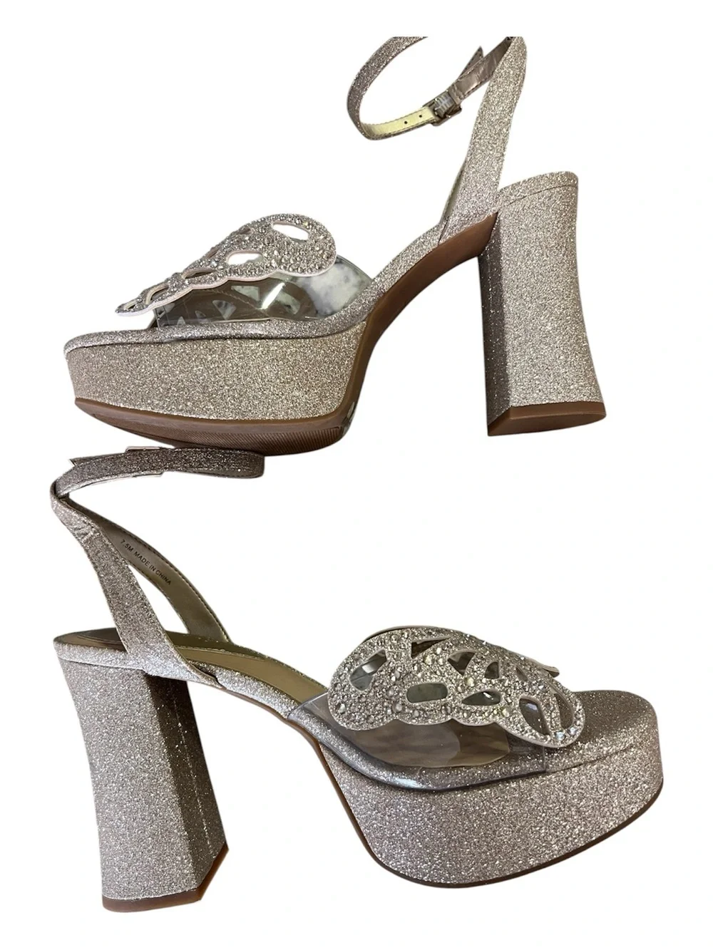 NWT Copper Key Marigold Champagne Gold Butterfly Platform Sandals 7.5M